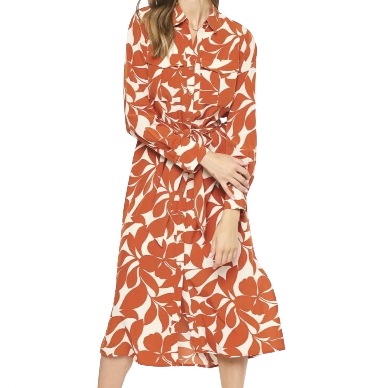 New Entro Floral Print Midi Dress In Brick